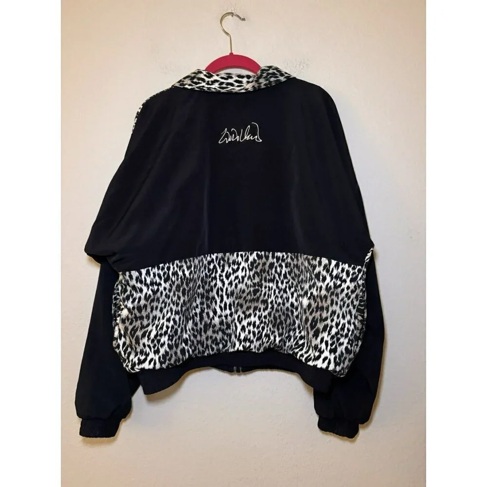 Vintage Animal Print Jacket Bomber Zip Up Pockets Size XL Black Tan - Picture 6 of 7